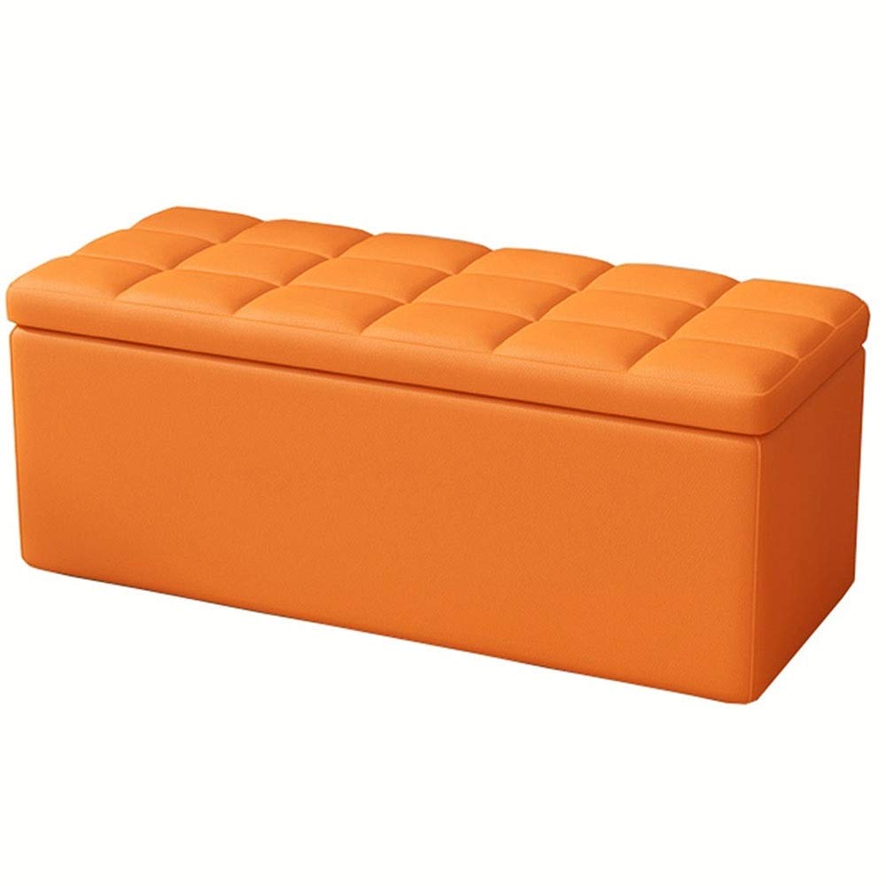 Banc coffre de rangement en cuir PU blanc et bois massif haut de gamme