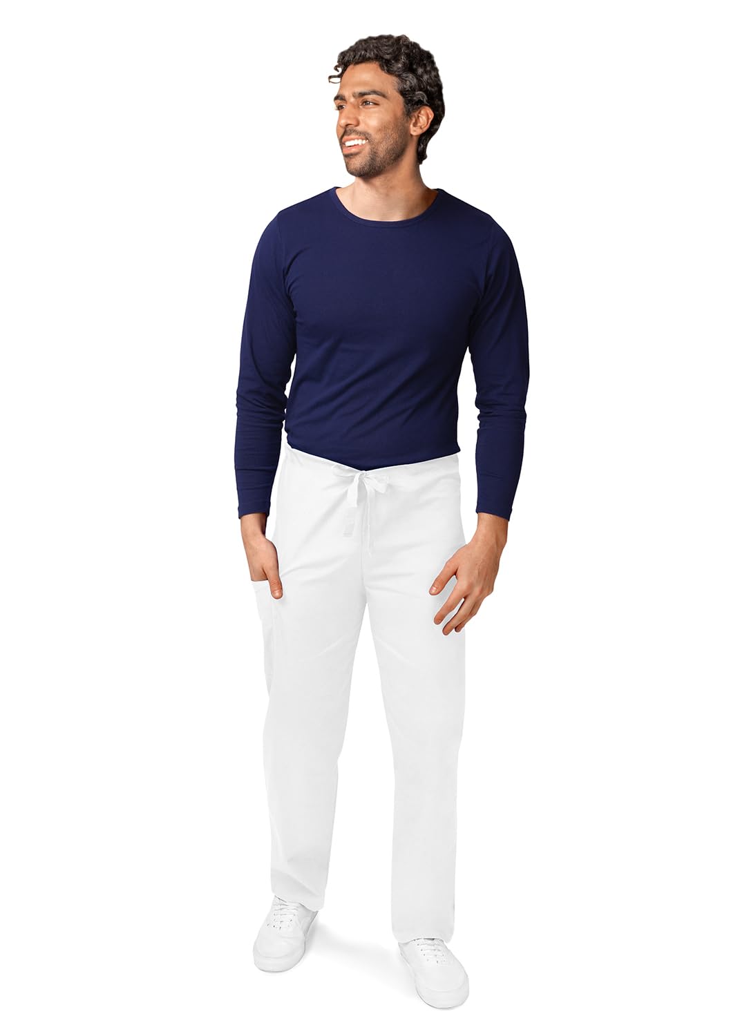 Adar Uniformes médicos Unisex - Pantalón médico con Cordones y Pierna Ajustada - 504 - White - M