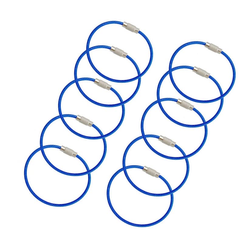 Image of (Pack of 12 Wire PVC Overcoated cables Stainless Steel Pendant Circle EDC Tool Key Holder Loops for Hanging Luggage Tag Loops - (170mm Length * 2mm Thickness)