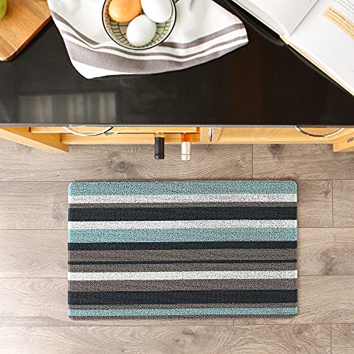 Dii Tufted Mat Collection Indoor/Outdoor, Pvc Foam Cushion Backing, 17.75X29.5, Blue/Gray Stripe #TOP1
