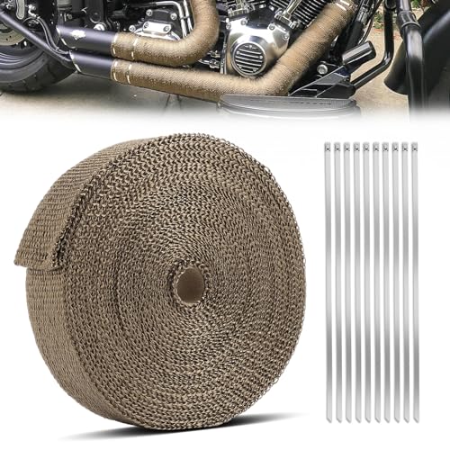 GEAREVER 20M*5CM Hitzeschutzband Basaltfaser mit 10 Kabelbinder Edelstahl Hitzeschutzband Auspuff für Fächerkrümmer Thermoband Krümmerband Auto Motorrad Auspuff (Titanium)