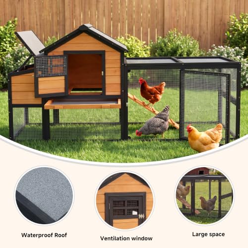 Image of Large Chicken Coop Outdoor Wooden Duck Hen House Poultry Pet Cage 76 inch