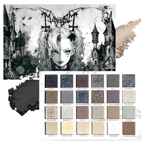 Sombra Ojos Negra, Sombras de Ojos Para Halloween, Sombra de Ojos Negro Gótico, Mate de Larga Duración, Resistente Al Agua, Difuminable, Altamente Pigmentado, 24 Tonos