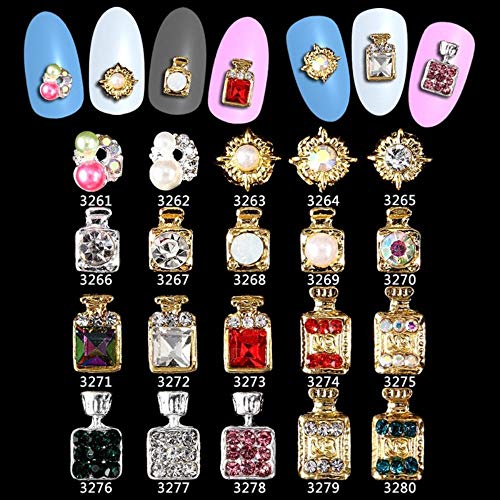 100PCS Perfume Bottle Rhinestones flower 3d Nail Art Decorations,Alloy Nail Sticker Charms Jewelry for Nail Polish