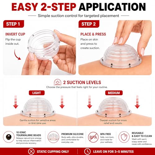 Image of Lure Essentials Cupping Therapy Set 10 Professional Silicone Cupping Cups for Muscle Knots, Joints, Muscles, Arms and Feet
