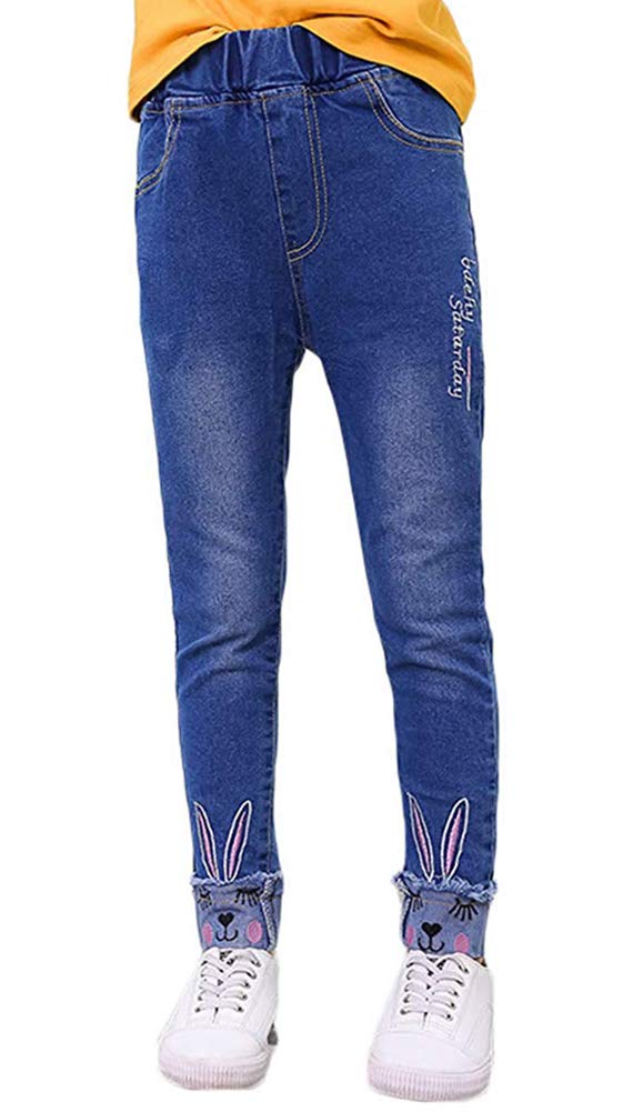 Big Girls Kids Distressed Ripped Hole Teens Jean Blue Cat Slim Denim Pants
