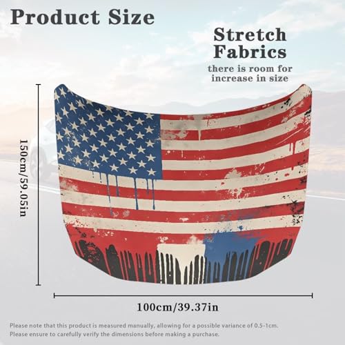 Image of 59x39 Inch Hood Cover for Compact Cars SUV Sedans Trucks, American Flag Design Waterproof Stretchable Car Hood Wraps Auto Banner Auto Dcorative Accessories