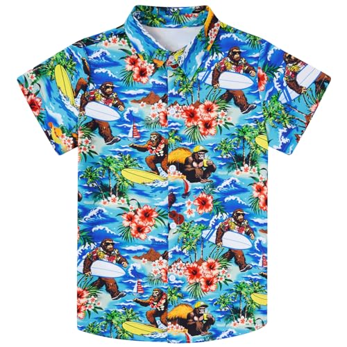 RAISEVERN 3-10T Boys Button Down Hawaiian Shirts Short Sleeve Cool Dress Shirt Tops