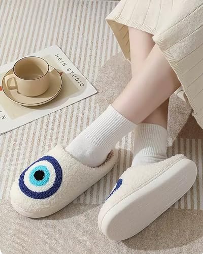 Image of Evil Eyes Cowboy Hat Slippers cute Warm Cozy House Shoes Soft Plush Fuzzy Slippers for Women Men