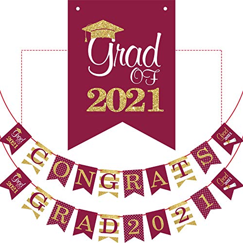 2021 Graduation Banner - No DIY Required Graduation Decorations Party Supplies, Grad Banner for College, High School Party (Maroon)