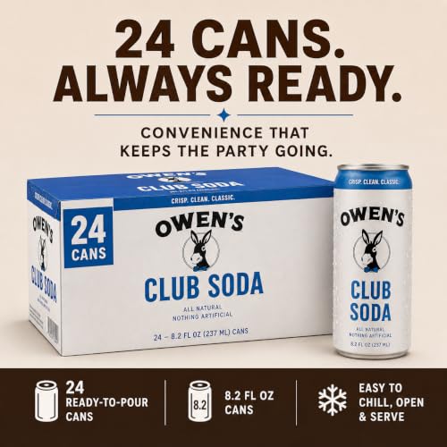 Image of Owen's Premium Non-Alcoholic Sparkling Cocktail and Mocktail Mixer, Drink Mixer for Cocktails, Mocktails, and Party Beverage, 24 Pack of 8.2 fl oz Cans (Club Soda)