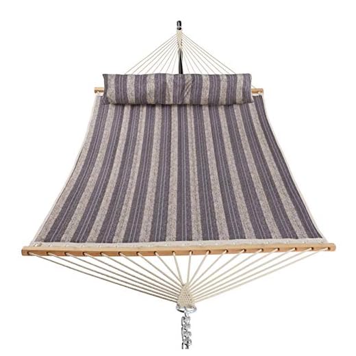 Patio Watcher 11 Feet Quilted Fabric Hammock with Pillow, Double 2 Person Hammock with Bamboo Wood Spreader Bars, Perfect for Outdoor Patio Yard, Gray