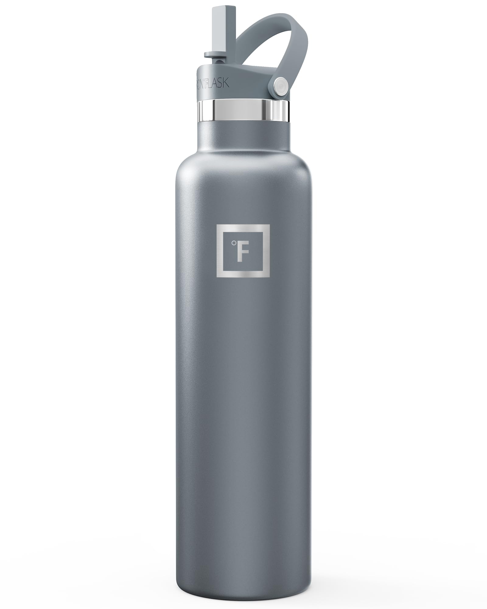 IRON °FLASK Camping & Hiking Hydration Flask with Straw, Narrow Mouth Insulated Stainless Steel Sports Water Bottle - Graphite 24 oz - Straw (1 Lid)