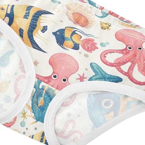 Wusikd Octopuses Girls' Underwear Cotton Colorful Fish Seashells Girls Briefs Soft Toddler Underwear 2T4