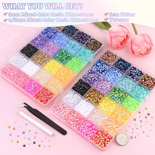 Image of 2 Boxes Jelly Rhinestones for Bedazzling, 40000Pcs 3 /4 /5mm Multicolor Flatback Resin Gems for Crafting, Bedazzler Kit with Tweezer for DIY Crafts Tumblers Shoes Fabric Decor Nail Art
