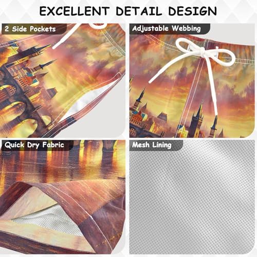 River Bridge Romantic Boys Swim Trunks Quick Dry Toddler Swimsuit Boy Bathing Suits Board Shorts Swimwear 5T Multi3