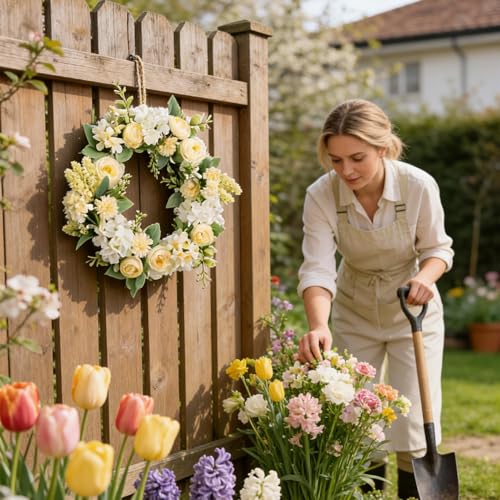Corona de flores artificiales con luces para decorar rincones oscuros sin mantenimiento 3
