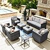 Ovios 8 piece patio furniture set outdoor wicker sofa couch with swivel rocking chairs and comfy cushions high back rattan conversation set beige  urban country home decor
