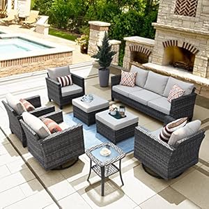 ovios 8 Piece Patio Furniture Set Outdoor Wicker Sofa Couch with Swivel Rocking Chairs and Comfy Cushions High Back Rattan Conversation Set Beige