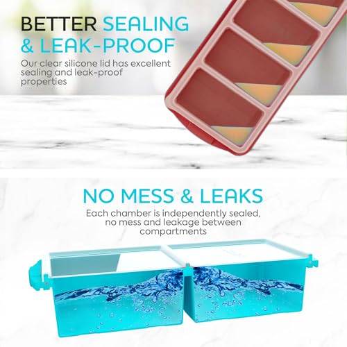 Image of Silicone Freezer Tray With Lid-Soup Freezer Container molds-Large Ice Cube Tray Set Makes 1-Cup & 2-Cup portions cubes Perfect for preparing meals in different portion sizes Oven & Dishwasher -Safe