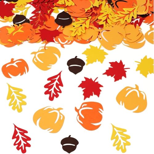 100Pcs Autumn Table Decorations Confetti,AutumnDecorations Glitter Little Pumpkins Maple Leaf Confetti Fall Table Confettis for Autumn Decor Harvest Thanksgiving Halloween Home Party Supplies