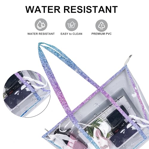 Large Clear Tote Bag for Women Stadium Approved Transparent Tote Bag Set with Shoulder Bag Heavy Duty Waterproof See Through Bag for Concert, Beach, Shopping Pink Teal Glitter Prints4