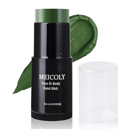MEICOLY Palo de pintura corporal de cara verde (1.06 onzas), béisbol negro de ojo verde, palo de camuflaje de caza, pintura facial de Gamora Witch