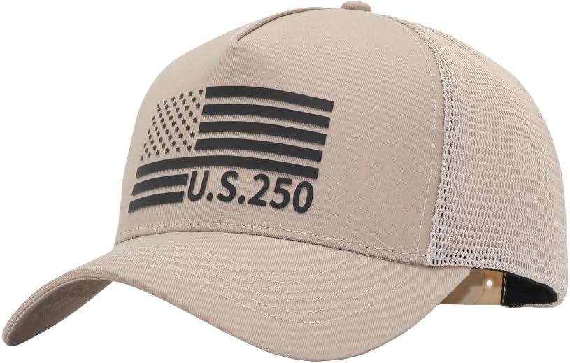 Image of USA Flag Snapback Hat Fits One Size&XXL /3XL - Mens Mesh Trucker Ball Hats - US 250th Anniversary Veterans Memorial Day Gifts
