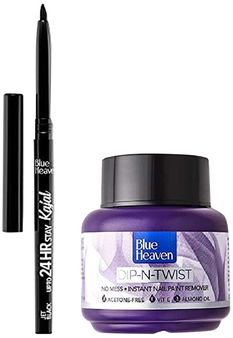 Blue Heaven Dip & Twist Nail Paint Remover, 40 ml & Blue Heaven Up to 24HR Stay Kajal, Jet Black, 0.31gm-image-14