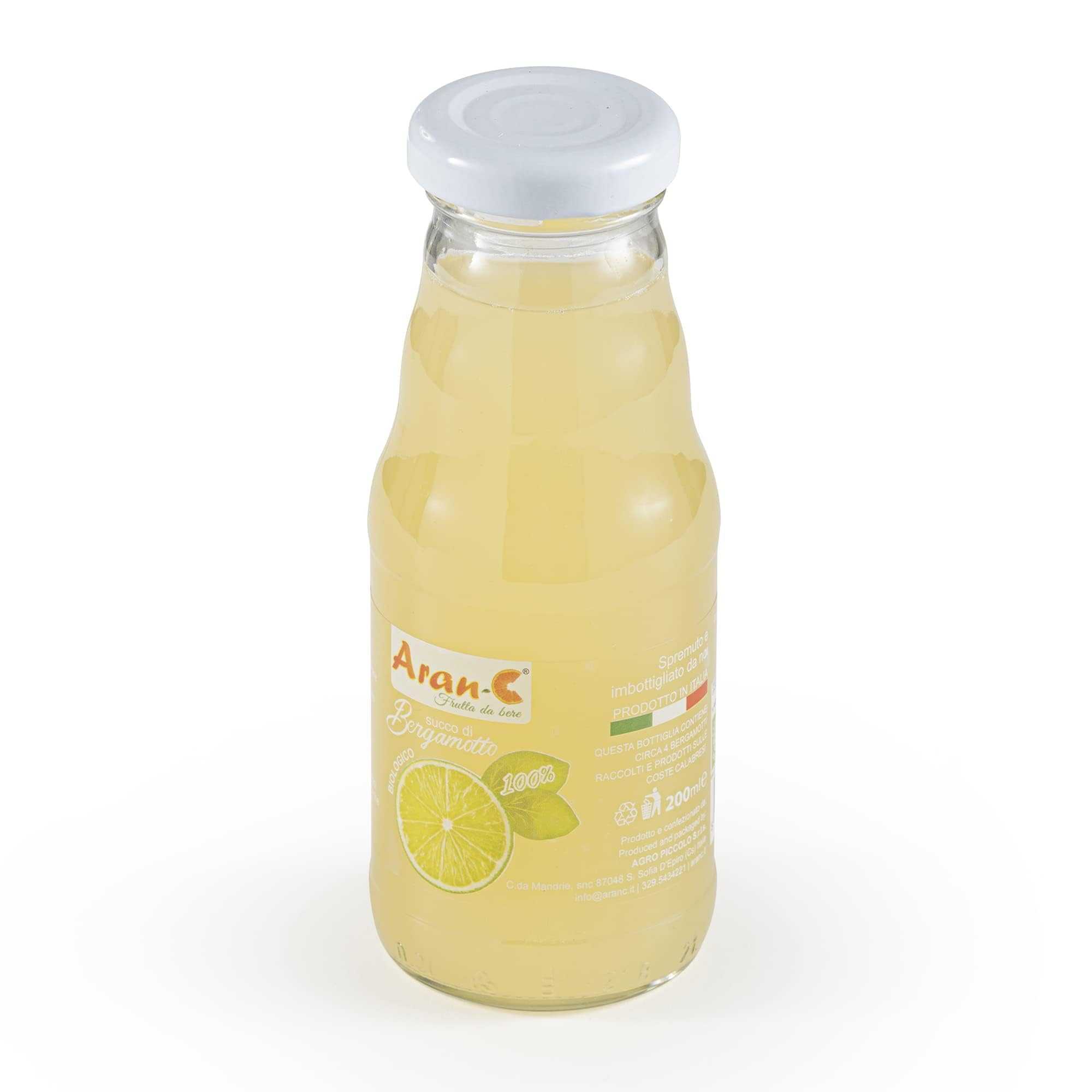 Aran-C – Succo di Bergamotto di Calabria 100% Biologico, Spremuto a Freddo, Ricco di Antiossidanti, Senza Zuccheri Aggiunti – Confezione 12x200ml in Vetro