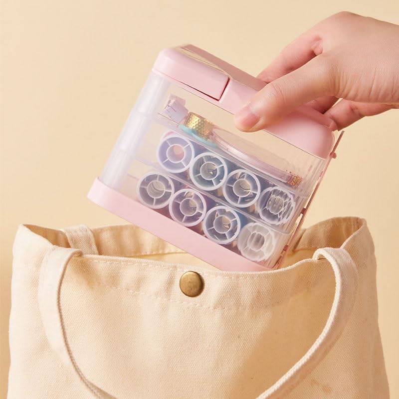 MVNOIRE Plastic Multi-Functional Rotating Household Sewing Kit Tool Box Needle Thread Bag