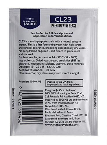 Mangrove Jack’s Wine Yeast - CL23 8g Treats 23L Dry White Blush Sparkling