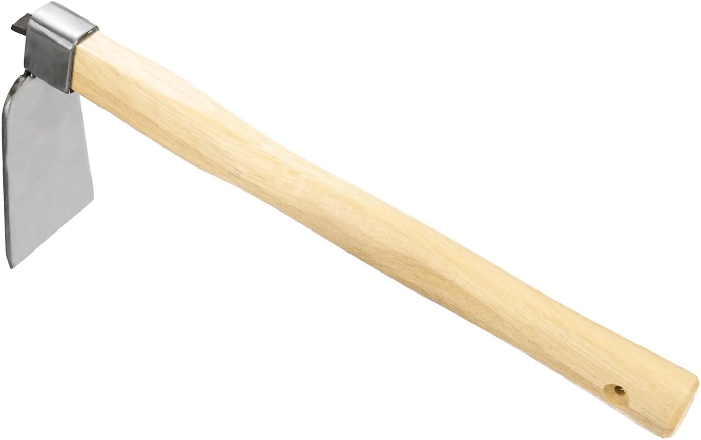 Heavy Duty Curved Hoe, 15 Inches Stainless Steel Mattock with Garden Hoe for Digging, Weeding, and Planting, Gardening Tool with Wooden Handle