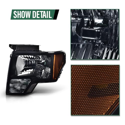 Image of GRAND ORANGE Headlights Assembly Compatible with 2009-2014 Ford F150 Driver & Passenger Side Headlamps Smoke Lens Black Housing Amber Reflector DL3Z13008A FO2502289