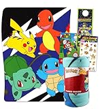 Pokemon Throw Blanket Set - Bundle of 45x60' Pokemon Fleece Blanket, Super Mario Stickers and More | Nintendo Bedding Kit for Kids