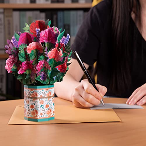Magic Ants Pop Up Cards, Carnation Card, 9 Inch Paper Flower Bouquet Card, Flower Card, Birthday Card, Anniversary Card, Thank You Card, 3D Popup Greeting Cards With Note Card And Envelope #TOP3