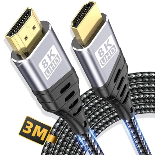 ZEENVIC HDMI 2.1 Kabel 8K, 48 Gbit/s 3Meter HDMI Kabel Stecker auf Stecker für Gaming & Heimkino, Unterstützt 8K@60Hz 4K@120Hz 144Hz, eARC HDR, Kompatibel mit PS5 Xbox TV Monitor