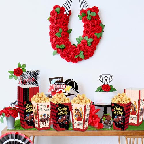 Image of 24 PCS Kentucky Horsing Racing Popcorn Boxes,Derby Party Supplies Snack Box Treat Candy Cookie Container for Horse Racing Theme Derby Table Decoration Supplies