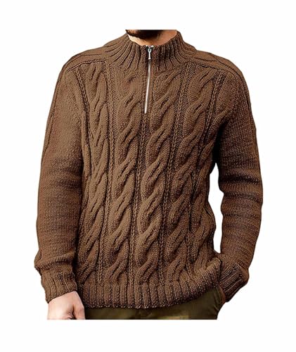 SOMTHRON Men's Slim Fit Quarter Zip Sweater Long Sleeve Mock Neck Sweatshirt Winter Cable Knitted Pullover Tops2