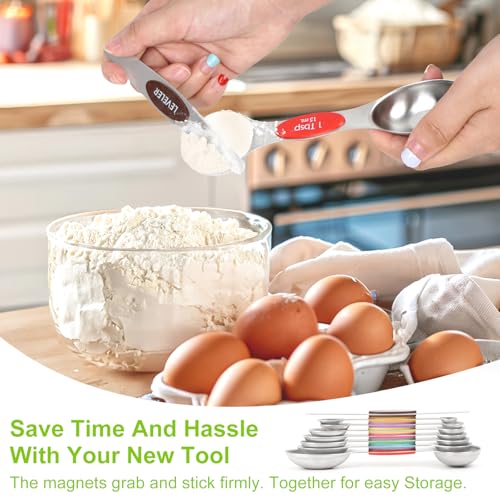 Magnetic Measuring Cups and Spoons Set | 16-Piece Stainless Steel Baking Essentials (8 Cups +7 Spoons + 1 Leveler) with Space-Saving Design | Cookware Gift Idea - Image 5
