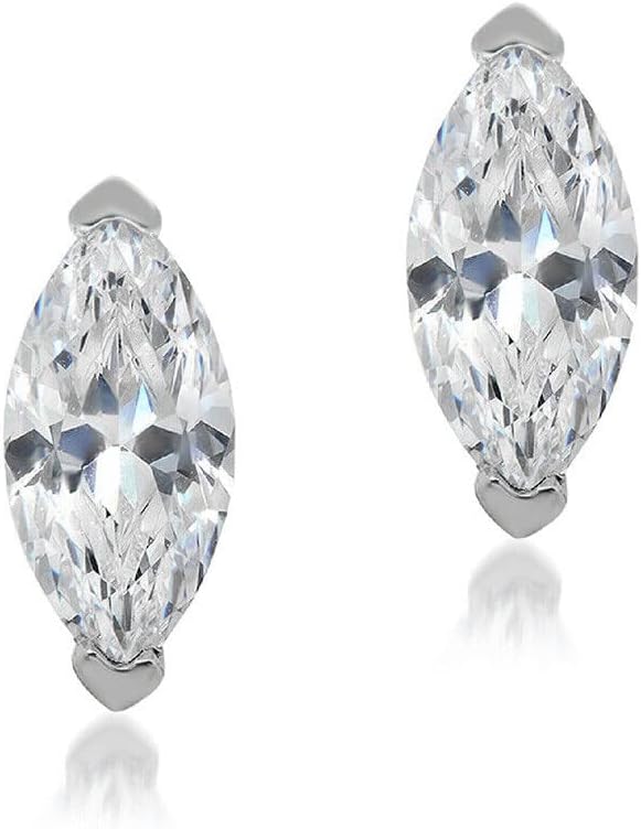 1.5 Ct Marquise 2 Prong Earrings Studs Pus Back 14K White Gold Simulate Diamond 925 Sterling Silver