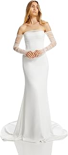 Long Wedding Tulle Gloves - White Pearl Bridal Elbow Length Summer Fingerless Gloves for Women and Girls