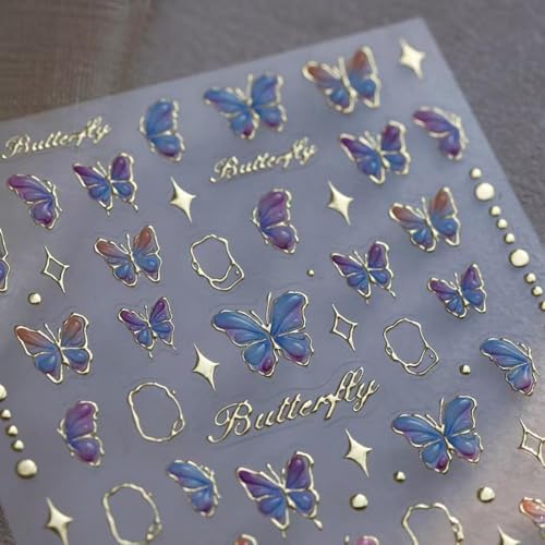 Image of 5D Embossed Butterfly Nail Stickers for Nail Art Colorful Nail Art Stickers Gold Nail Decals Self Adhesive Nail Art Design Manicure Supplies Charm for Women Nail Art Decorations Accessories