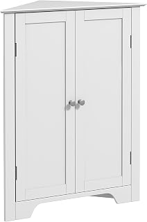 kleankin Triangle Bathroom Cabinet, Corner Bathroom Storage Unit with Adjustable Shelf and Recessed Door, Free Standing, White