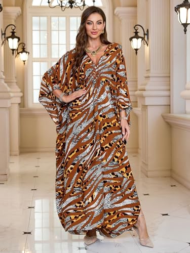 Image of KEYLORTING Plus Size Kaftan Dress Women, African Moo Moo Print Caftan, Batwing Dress, Beach Cover Up for Party and Loungewear
