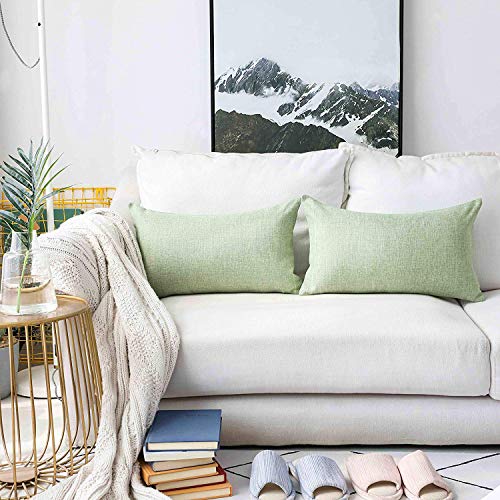 Image of Khooti Rectangular Jute Cushion Cover | 12X20 Inches Apple| Green | Set of 1 | Throw Pillow Cover for Couches, Chairs, Sofas, Beds, Coffee Tables, Living Rooms, Bedrooms, Modern Boho Design, 120 TC
