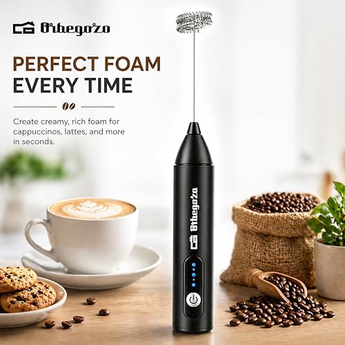 Image of Coffee Frother Electric Rechargeable Coffee Maker Machine for Home Electric Coffee Frother Machine & Milk Whisker with Rounded Spring Tech Orbegozo | 1 Year Warranty
