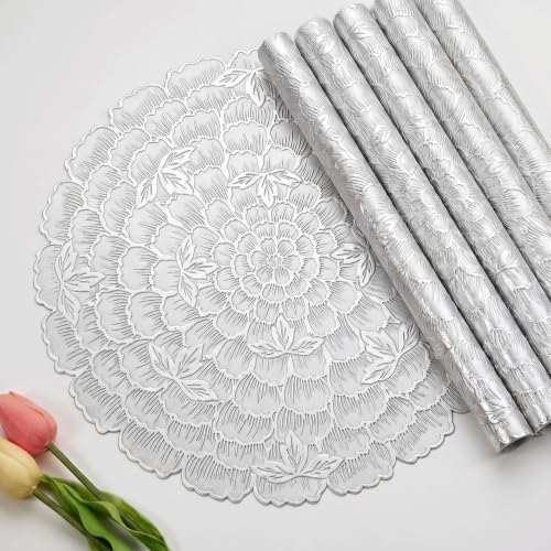 Image of Dakshya Industries PVC Waterproof Placemats Set of 6 | Leaf Pattern Dining Table Mats | Heat Resistant Spill Proof Decorative Table Cover