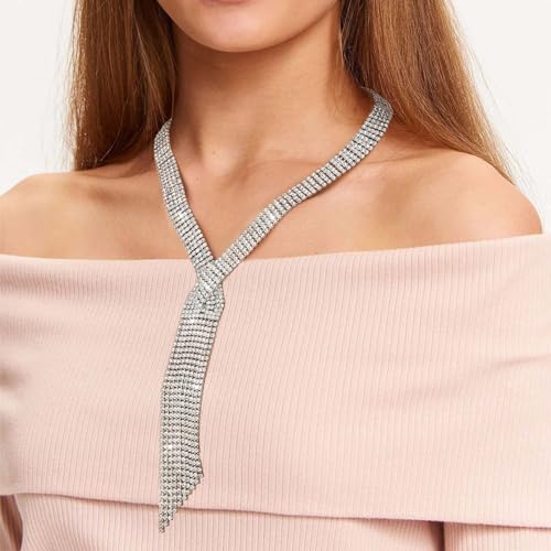 ELABEST Long Rhinestone Necklace Statement Tassel Necklaces Crystal Layered Y Choker for Women2