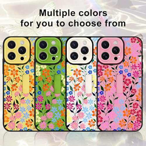 Image of for iPhone 15 Pro Max Case with Finger Strap Holder, Cute Colorful Floral Flower Print Pattern Design for Women Girls, Shockproof Anti Scratch Hand Kickstand Protective Cover, Pink